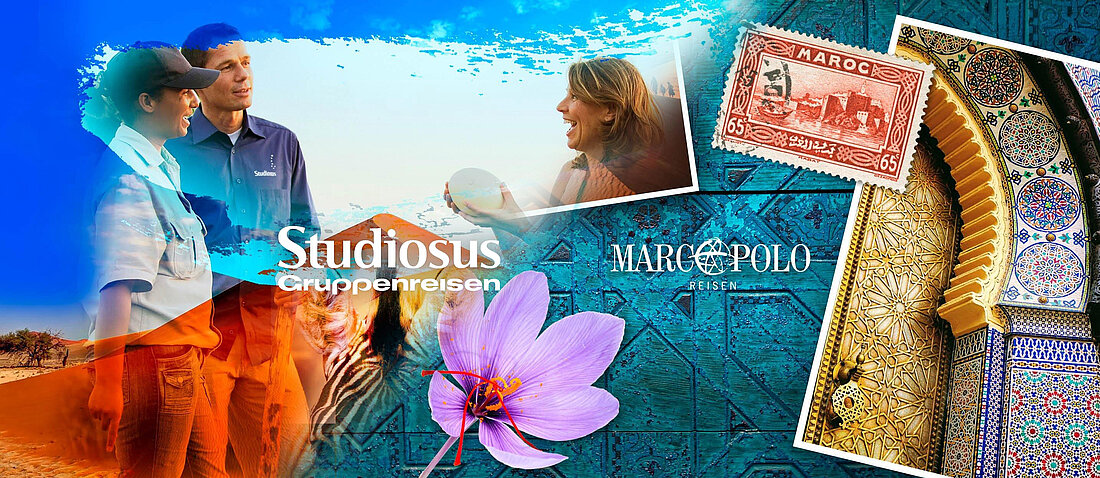 Illustration mit Logos »Studiosus Gruppenreisen« und »Marco Polo Reisen«